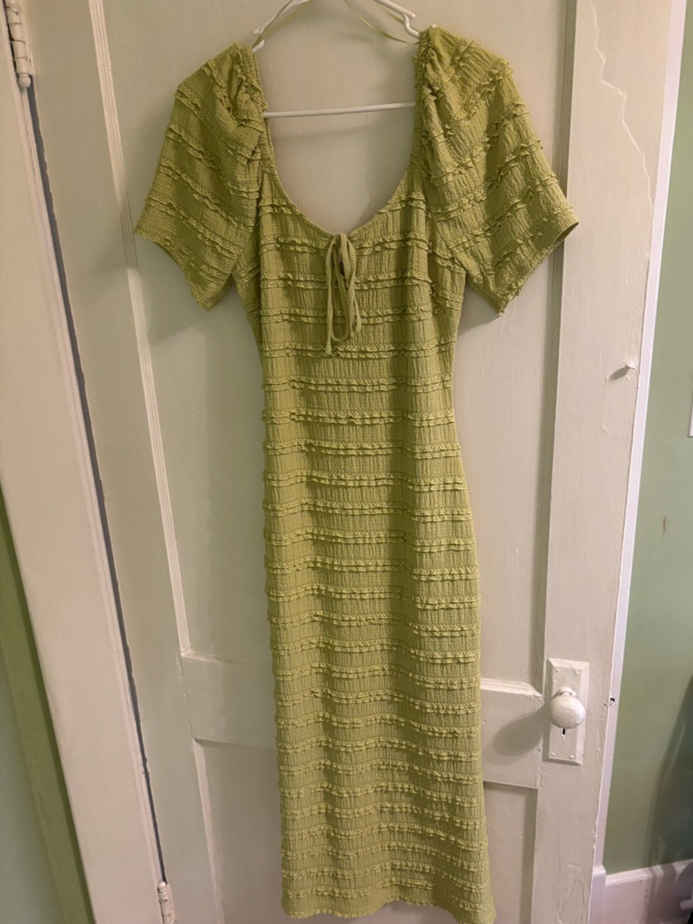 Adelyn Rae Sage Green Textured Tie-Front Midi Dress